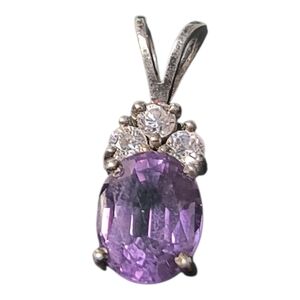 Bright Purple Amethyst And Clear CZ Gemstone Pendant In Sterling Silver